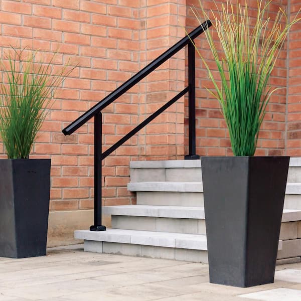62.5 in. H x 5 in. W Black Aluminum Exterior Stair Stoop Stair Railing Kit with Hardware Included