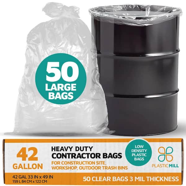 PlasticMill 33 in. W x 49 in. H. 42 Gal. 3 mil Clear Contractor Bags (50-Count)