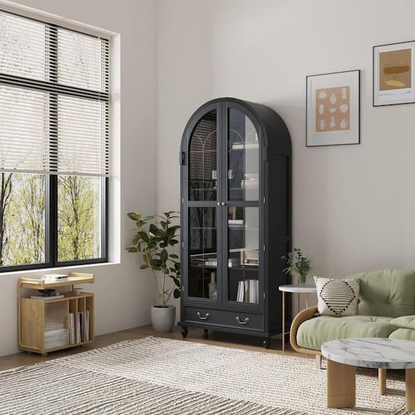 FUFU&GAGA Black 77.2 in. Accent Storage Cabinet with 5-Shelf