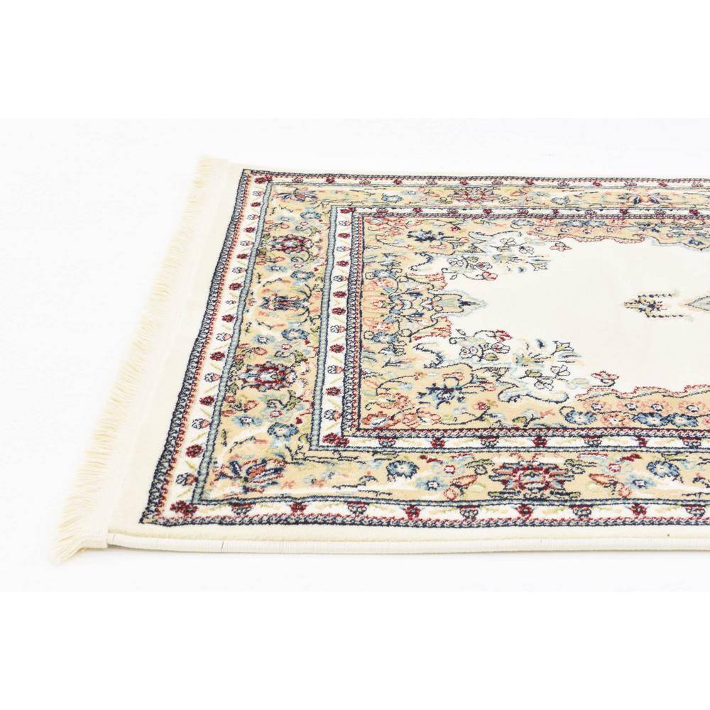 Ivory and Beige Rectangular Synthetic Stain-Resistant Rug