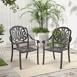 Cast Aluminum Outdoor Dining Chair Set of 2, Bronze