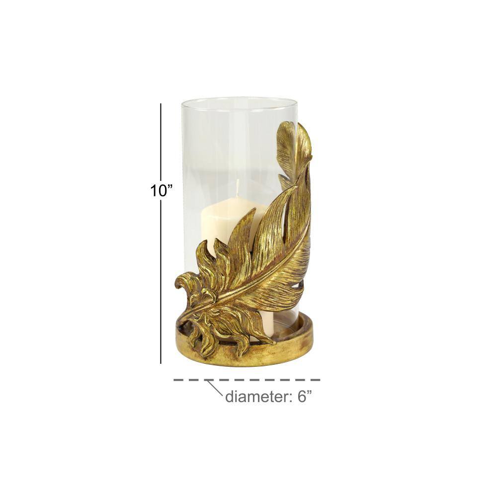 10" Gold Glass Cylinder Hurricane Candle Lantern