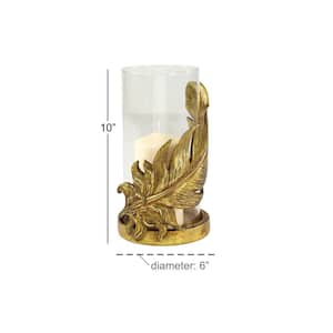 10 in. Gold Glass Bird Feather Pillar Hurricane Lamp