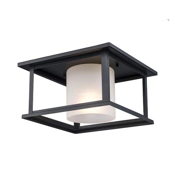 Shaakar 1-Light Black Outdoor Flush Mount Ceiling Light Fixture with Frosted Glass