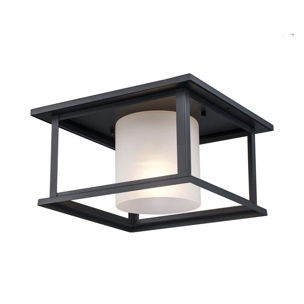 Bel Air Lighting Shaakar 1Light Black Outdoor Flush Mount Ceiling Light Fixture with Frosted
