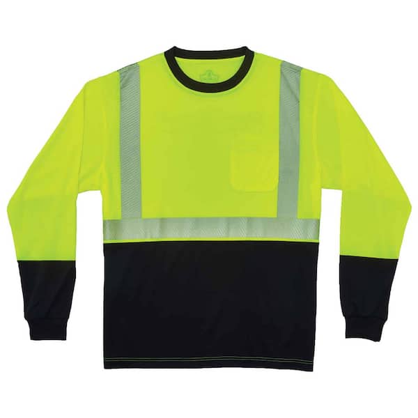 Ergodyne 2XL Hi Vis Lime Black Front Long Sleeve T-Shirt