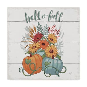 Fall Fun Ii - Gray And Blue Pumpkin by Janelle Penner Hidden Frame Typography Wall Art 18 in. x 18 in.