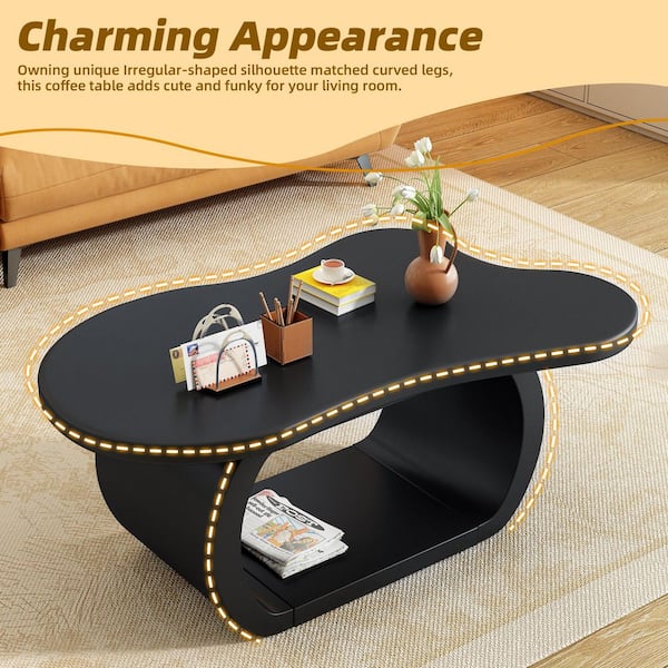 17.7 in. H x 39.30 in. L Black Irregular Modern Cloud Specialty MDF Coffee Table for Living Room Bedroom Balcony