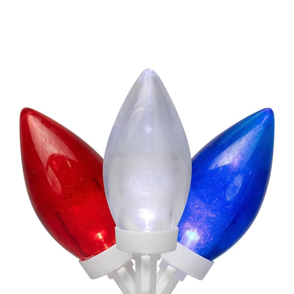 Patriotic LED C9 Christmas Lights-Red White and Blue-16 in. White Wire-25ct