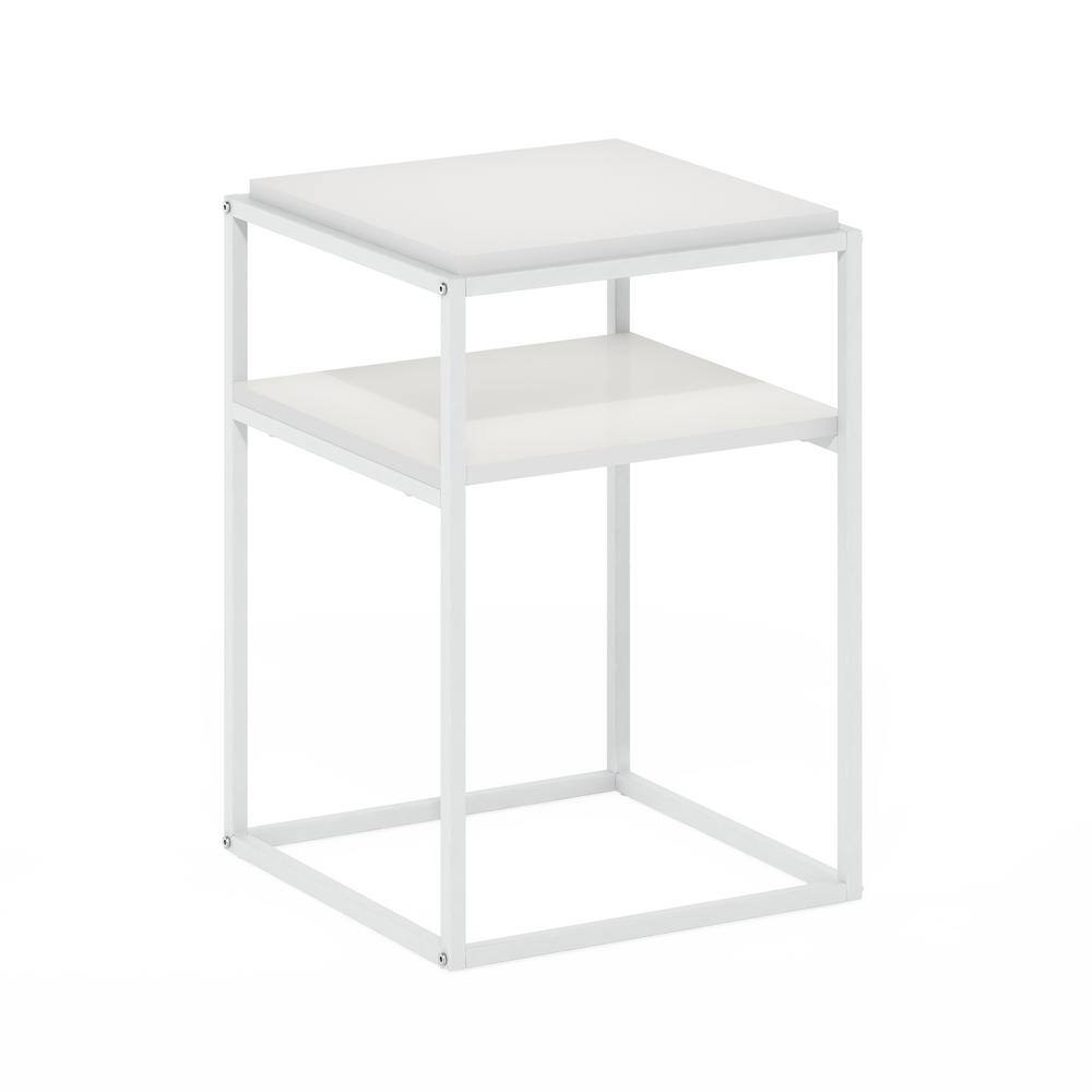 Solid White 2-Tier Stackable Metal and Wood Shelf