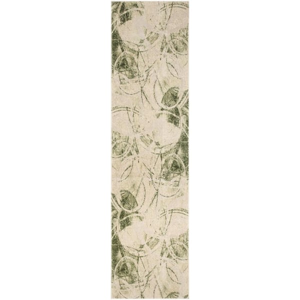 Nourison Astra Machine Washable Beige Green 2 ft. x 6 ft. Abstract Contemporary Runner Area Rug