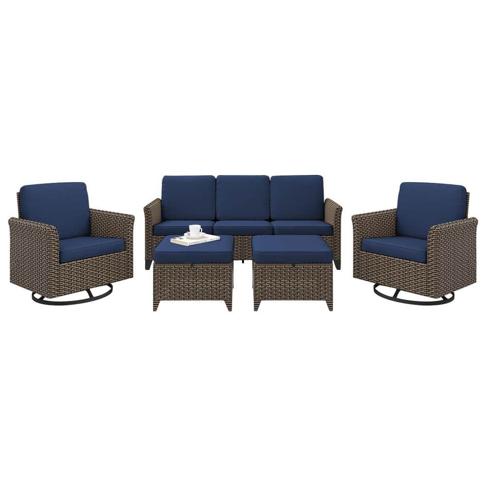 LATTOY 5-Piece Wicker Outdoor Pation Conversation Sofa Set Chaise ...