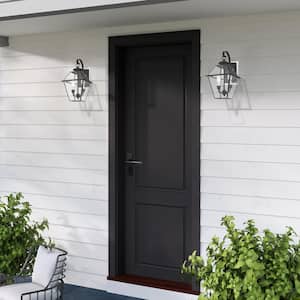 Ainsworth 16.5 in. 2-Light Black Outdoor Hardwired Wall Lantern Sconce with No Bulbs Included