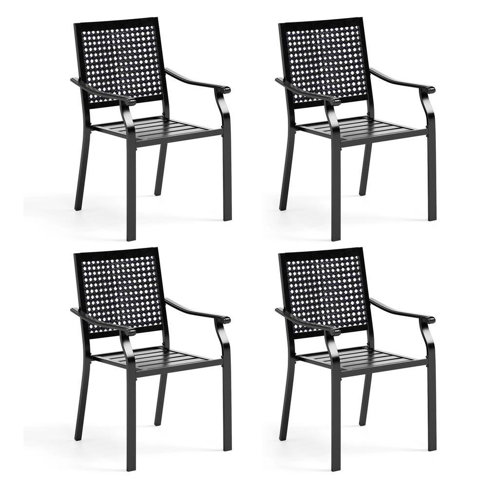 Black Stackable Stripe Metal Patio Outdoor Dining Chair (4-Pack) price history on PriceWatchPro