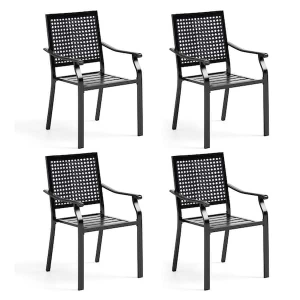 Black Stackable Stripe Metal Patio Outdoor Dining Chair (4-Pack)