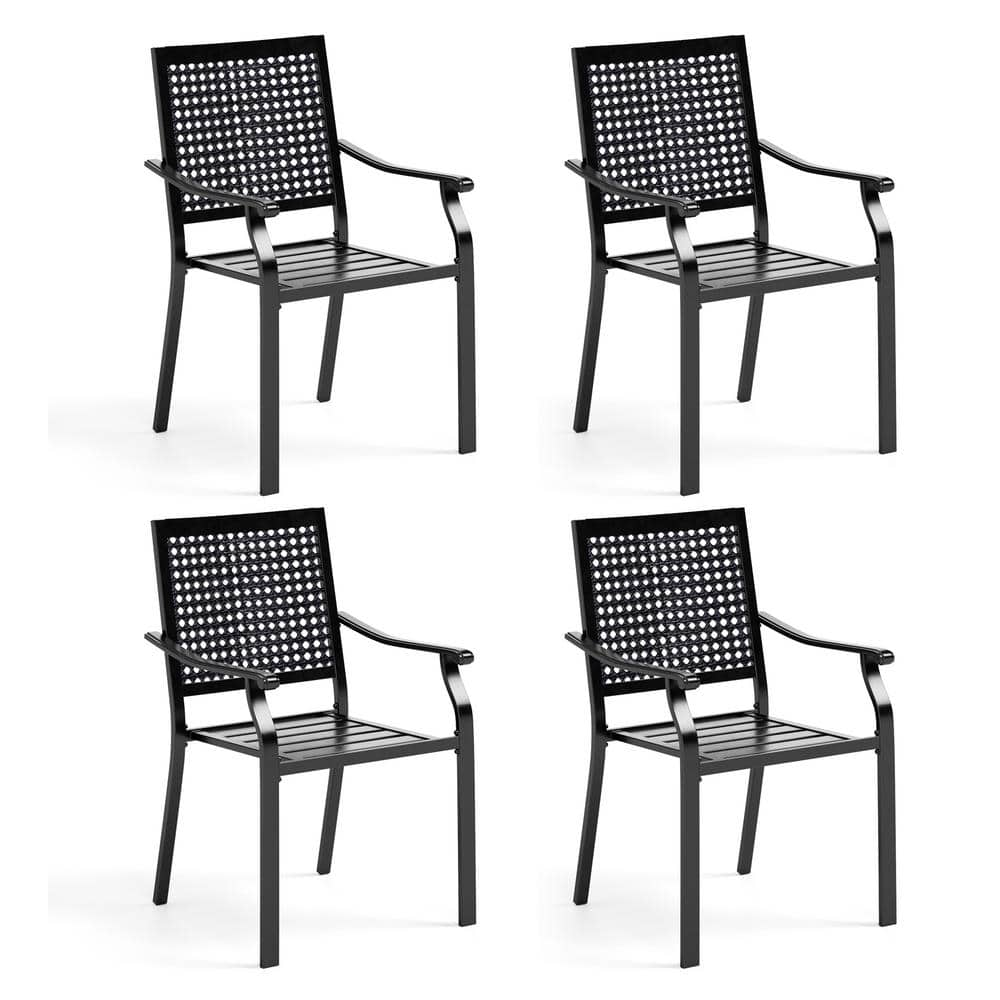 PHI VILLA Stackable Metal Outdoor Dining Chair with Armrest (4-Pack ...