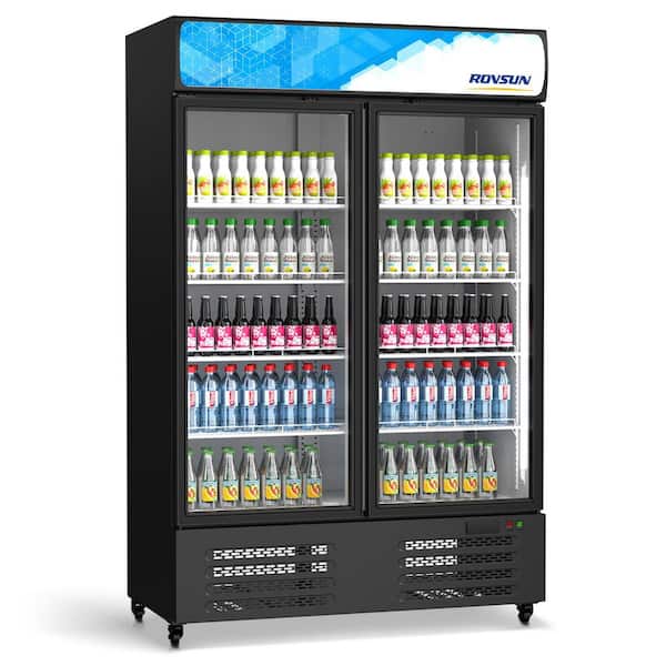 35 cu. ft. Commercial Upright Display Glass Dounble Door Beverage Refrigerator in Black