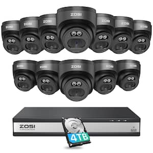 16-Channel 4TB POE NVR Security Camera System with 12 Wired 4MP(1440P) QHD 2.5K Outdoor/Indoor IP Dome Audio Cameras