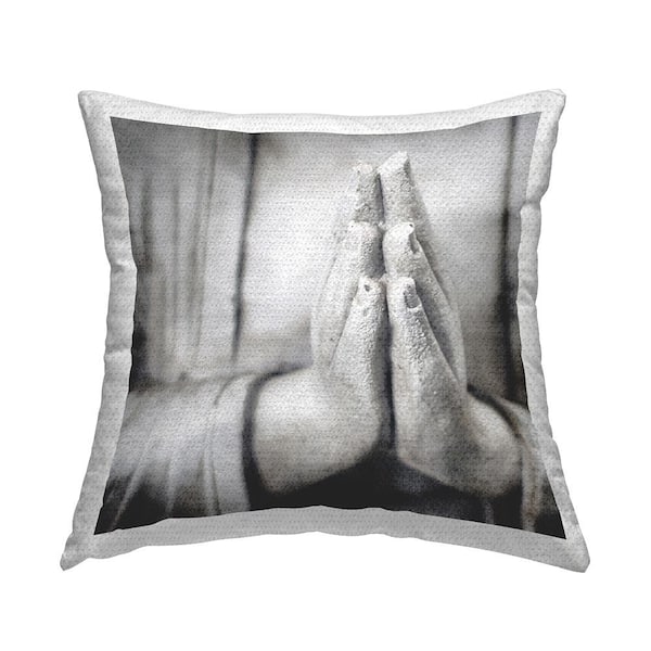 Stupell Industries Zen Statue Praying Hands Grey Square Outdoor Throw Pillow