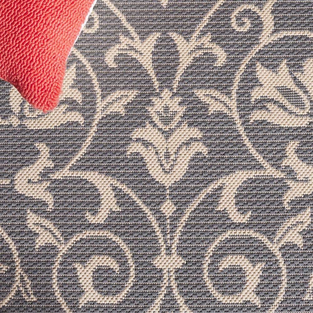 Grey and Natural Baroque Print Rectangular Synthetic Outdoor Rug