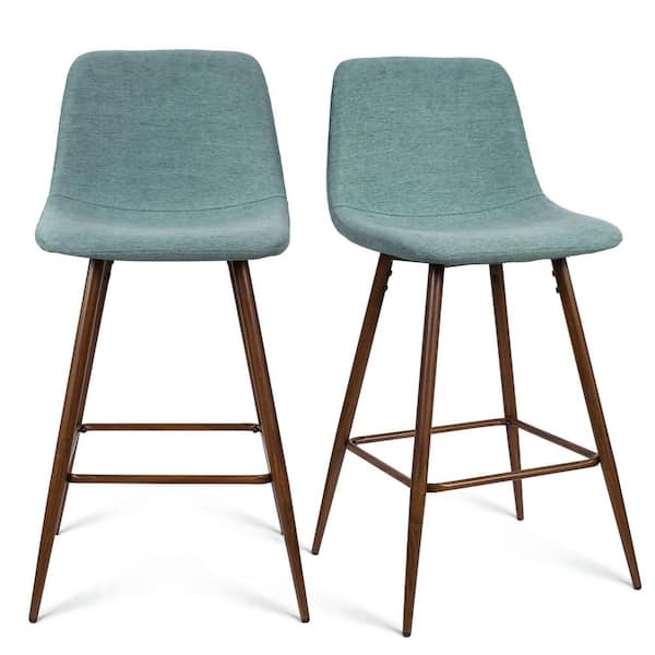 Elevens BINGO Turqoise Upholstered 38 in. High Back Counter Stool (Set of 2)