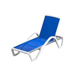 Blue Metal Adjustable Outdoor Chaise Lounge with Arms
