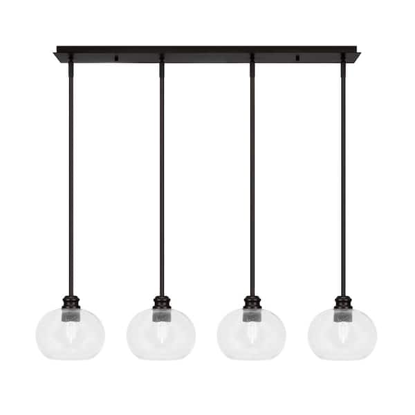 Unbranded Albany 60-Watt 4-Light Espresso Linear Pendant Light with Clear Bubble Glass Shades and No Bulbs Included