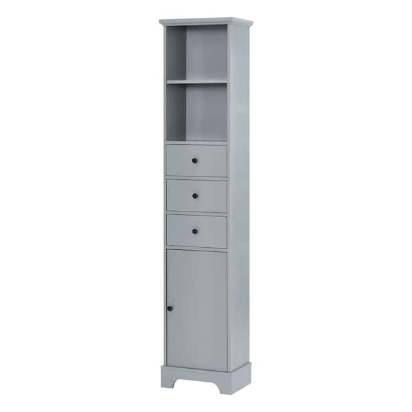 Nivencai 15 in. W x 10 in. D x 68.3 in. H Gray Linen Cabinet with 3-Drawers and Adjustable Shelf