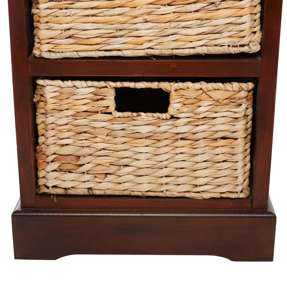Elegant Brown Wooden Side Chest with Wicker Drawers - 33" x 20.5"