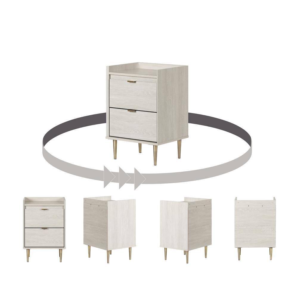 Winter Oak 2-Drawer Nightstand with Brass Legs