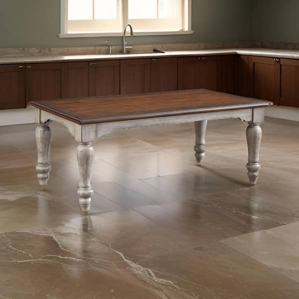 Benjara Classic 28 in. White and Brown Rectangle Wood Coffee Table with Outer Veneer Provides Eye Catching Visual Texture