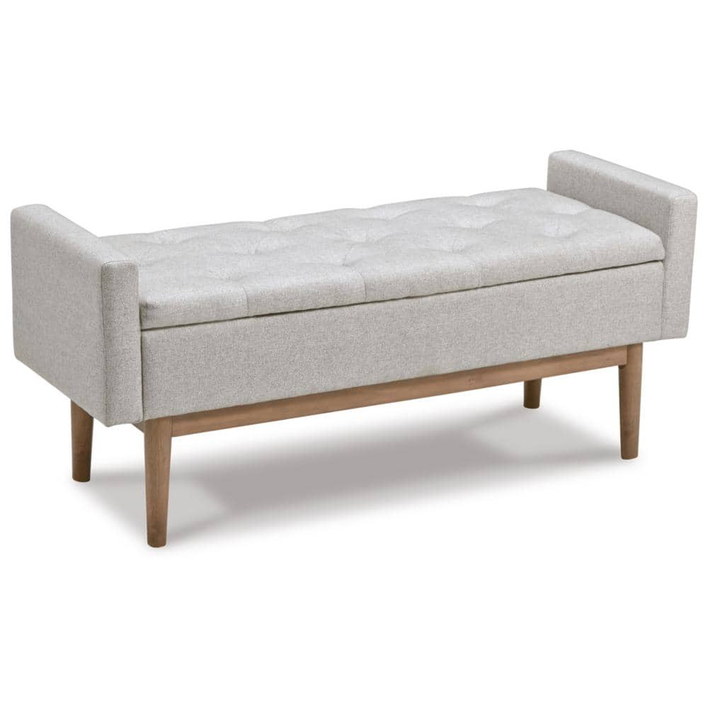 Beige and Brown Tufted Upholstered Storage Bench with Wood Legs
