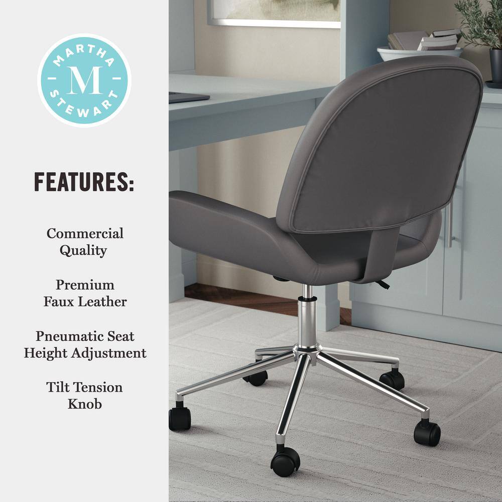 Gray Faux Leather Armless Swivel Office Chair with Polished Nickel Frame