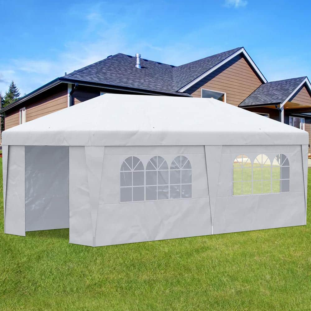 Large White Rectangular Pop-Up Canopy Tent with Sidewalls and Carry Bag