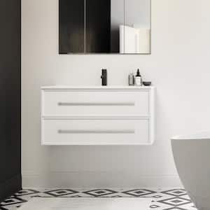 Milano 36 in. W x 18 in. D x 20 in. H Single Sink Wall Bathroom Vanity in White with Cultured Marble Top in White