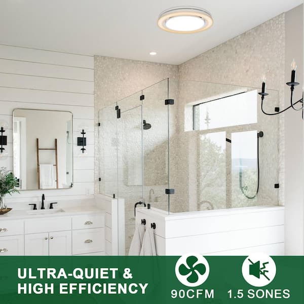 1390N3 Series Decorative White Fan Speed 90 CFM Ceiling Bathroom Exhaust Fan with 18-Watt Dimmable 3CCT LED Light Round