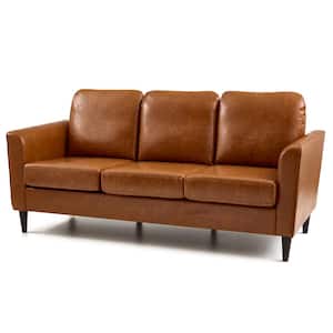 Clara 72.83 in. Camel Faux Leather Upholstered 3-Seater Curved Arm Sofa