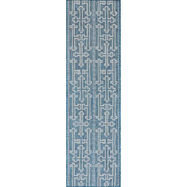 nuLOOM Brandy Transitional Celtic Blue 2 ft. x 8 ft. Indoor/Outdoor Runner Rug