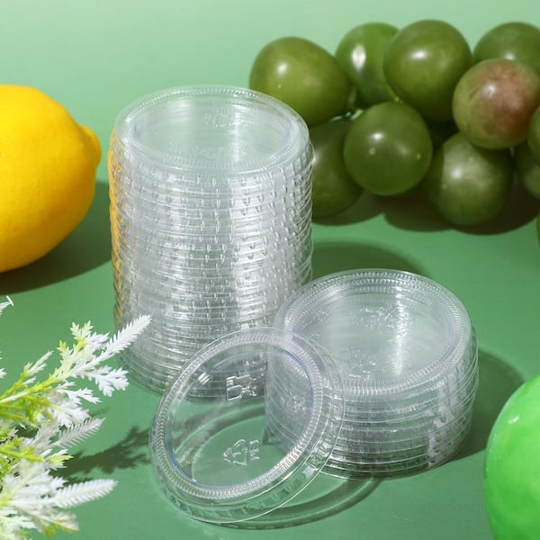 300 Piece Plastic Cup Lids for Portion Cups, Plastic Food Prep Supplies for Restaurant, Cafe, Catering