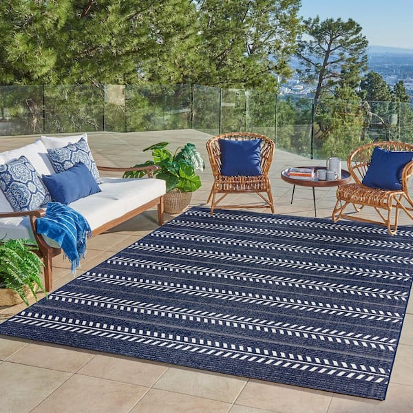 Paseo Moran Stripe Navy/White 8 ft. x 10 ft. Striped Indoor/Outdoor Area Rug