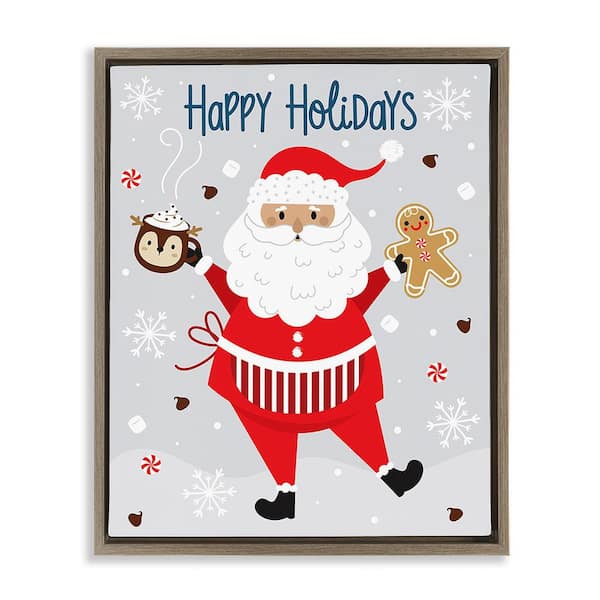 Stupell Industries Santa with Cocoa and Cookie by Ilis Aviles 1-Piece Floater Frame Graphic Print People Poster Art Print 31 in. x 25 in.