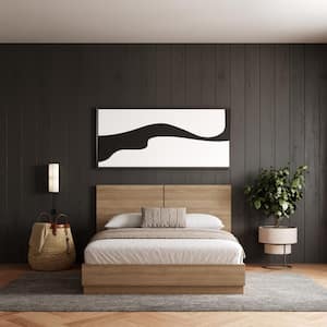 Milano Brown Oak Frame Queen Size Platform Bed with Headboard