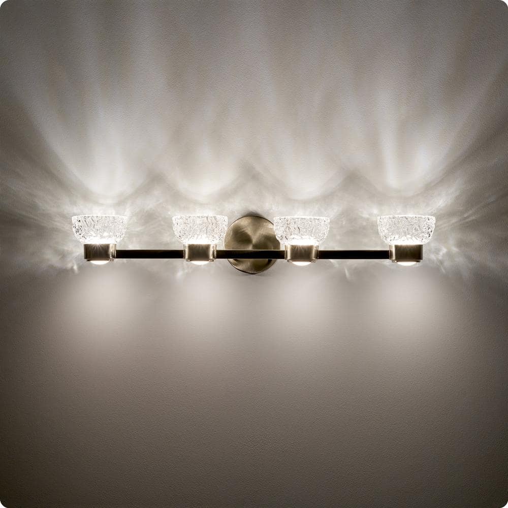 Imogen 31" Brushed Nickel LED Vanity Light with Etched Glass Shades