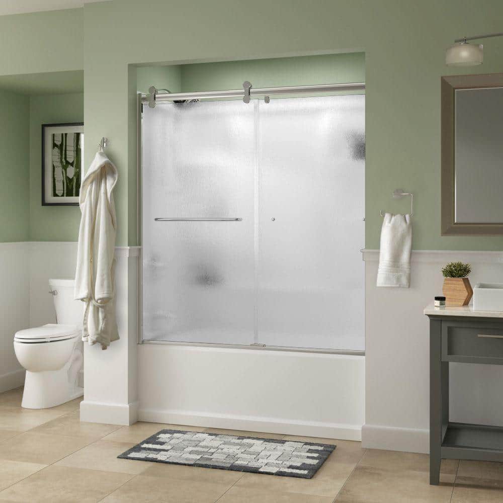 Simplicity Contemporary 50-1/8 to 58-1/2 in. W in. x 58-3/4 in. H Frameless Sliding Bathtub Door, Chrome with Rain Glass price history on PriceWatchPro