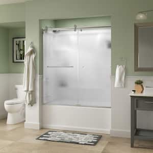 Simplicity 60 x 58-3/4 in. Frameless Contemporary Sliding Bathtub Door in Chrome with Rain Glass