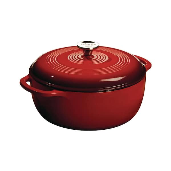 Lodge Enamelware 6 qt. Round Cast Iron Dutch Oven in Red with Lid EC6D43 -  The Home Depot