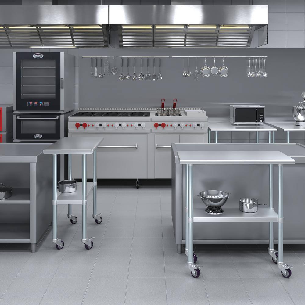 36" Stainless Steel Utility Work Table with Casters and Bottom Shelf