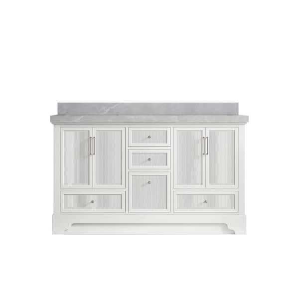Willow Collections Alys 60 in. W x 22 in. D x 36 in. H Double Sink Bath Vanity in White with 2 in. Pearl Gray Qt. Top