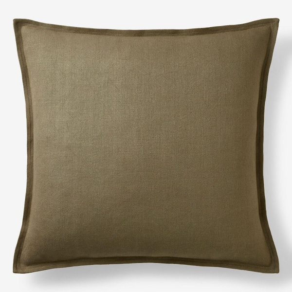The Company Store Legends Hotel Olive Green Linen 24 in. X  24 in. Throw Pillow Cover