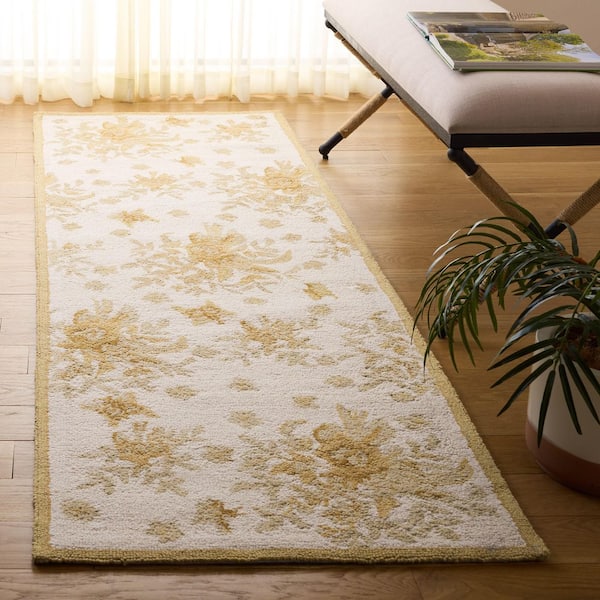 Chelsea 3 ft. x 12 ft. Ivory/Gold Floral Runner Rug